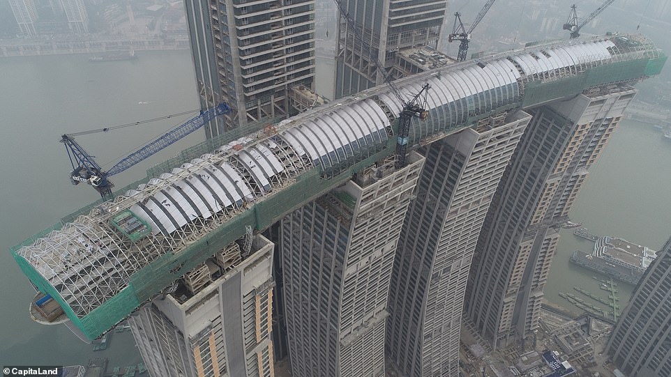 'Horizontal skyscraper': The rooftop corridor is laid across the tops of four 60-storey buildings at 820 feet above the ground