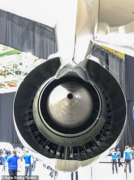 Boeing claims that the 777X will be the largest and most efficient twin engine jet in the world. This image was taken at the ceremony by Katie Bailey and posted to Twitter