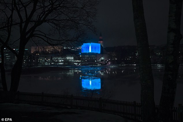 Finland's congress hall shone a vivid blue to commemorate the victims, while the New Zealand flag still flies at half-mast in the country's capital of Wellington