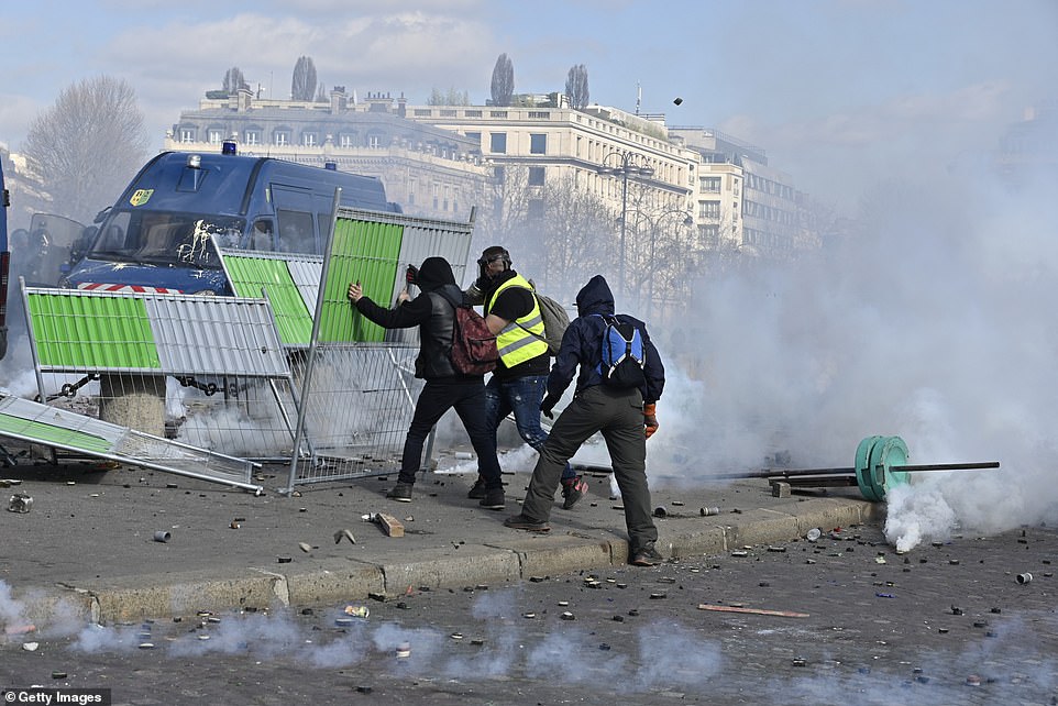 Another barricade built by Yellow vests protesters during the demonstrations in Paris today