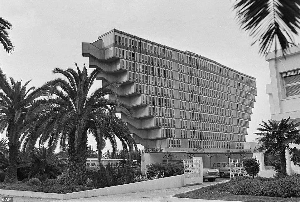 The hotel pictured in 1976, three years after it opened. It wasÂ designed by Italian architect Raffaele Contigiani