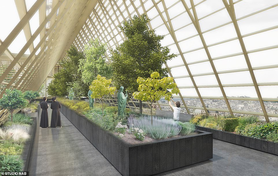 The firm plans to replace the church's damaged roof with a glass greenhouse, before filling it with plants