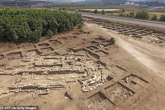 A general view of a temple complex at the archaeological site of En Esur (Ein Asawir) where a 5000-year-old city was uncovered, near the Israeli town of Harish
