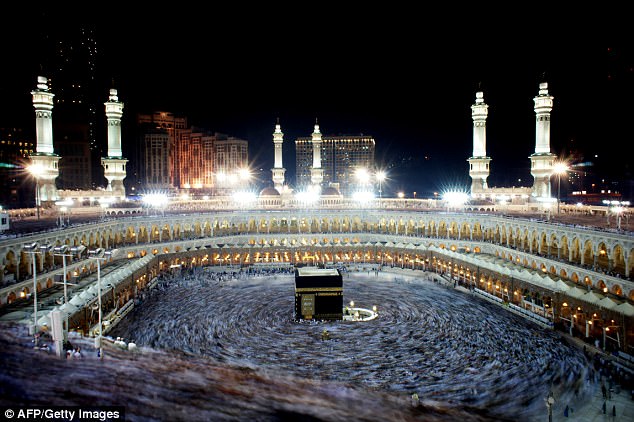 The Grand Mosque in Mecca houses the Kaaba, the most holy place in Islam, a square-shaped building that predates the religion itself