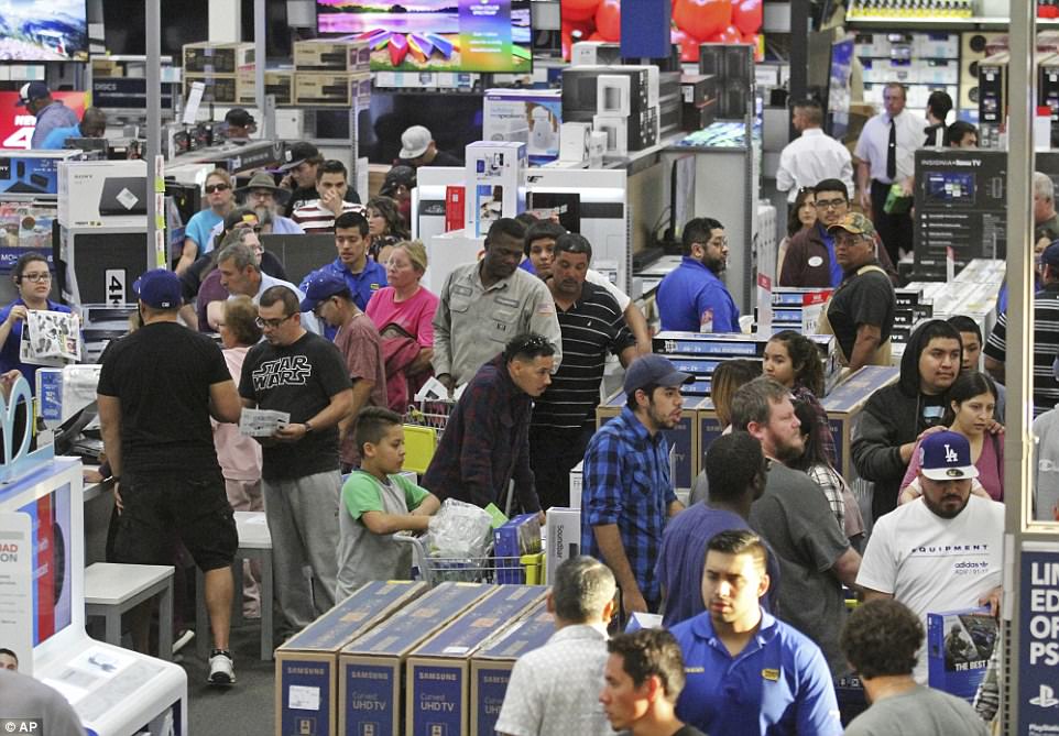 TEXAS: Holiday shoppers create aisle traffic at Best Buy during an early start to the Black Friday sale at Chimney Rock Shopping Center in Odessa, Texas