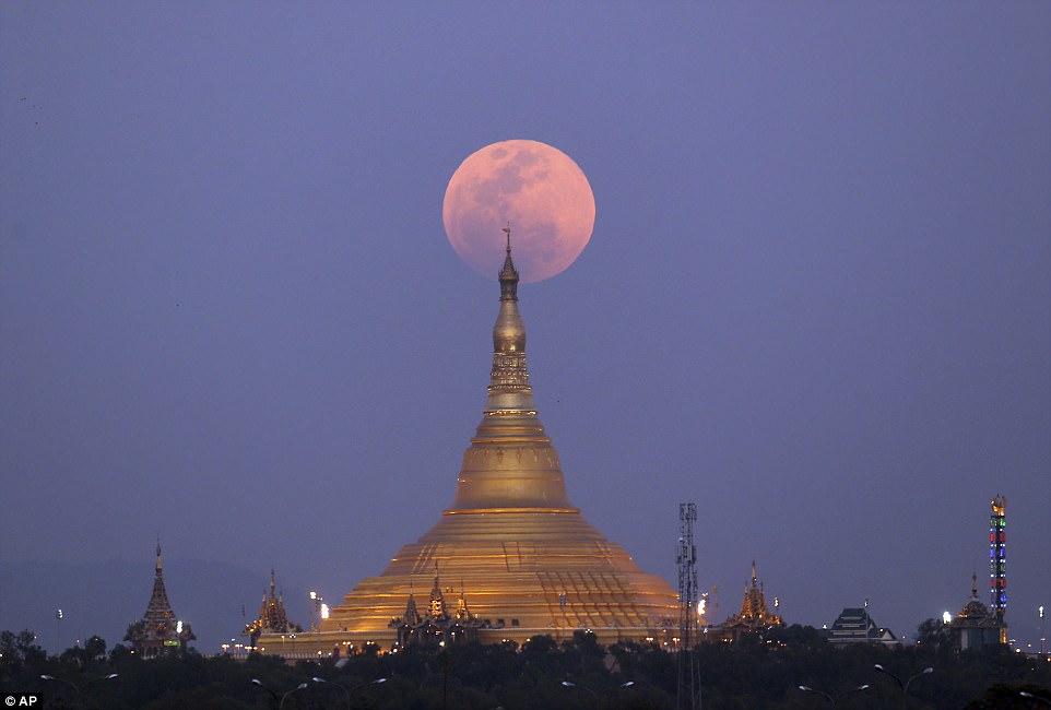  The previous 'Supermoons' appeared on 03 December 2017 and on 01 January 2018. A 'Supermoon' commonly is described as a full moon at its closest distance to the earth with the moon appearing larger and brighter than usual. Myanmar, pictured