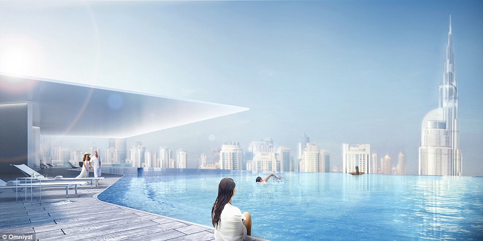 A computer rendering reveals that the Dorchester Collection's Dubai hotel will feature a spectacular infinity pool on its roof, offering stunning views of the Middle Eastern metropolis 