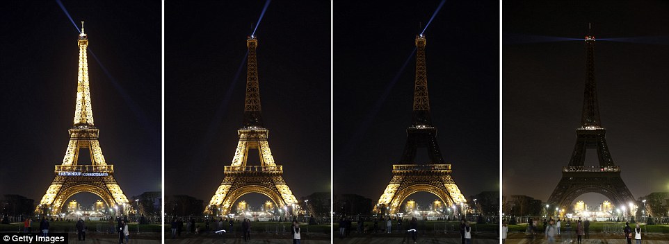 The Eiffel Tower in Paris went dark for sixty minutes to mark the occasion
