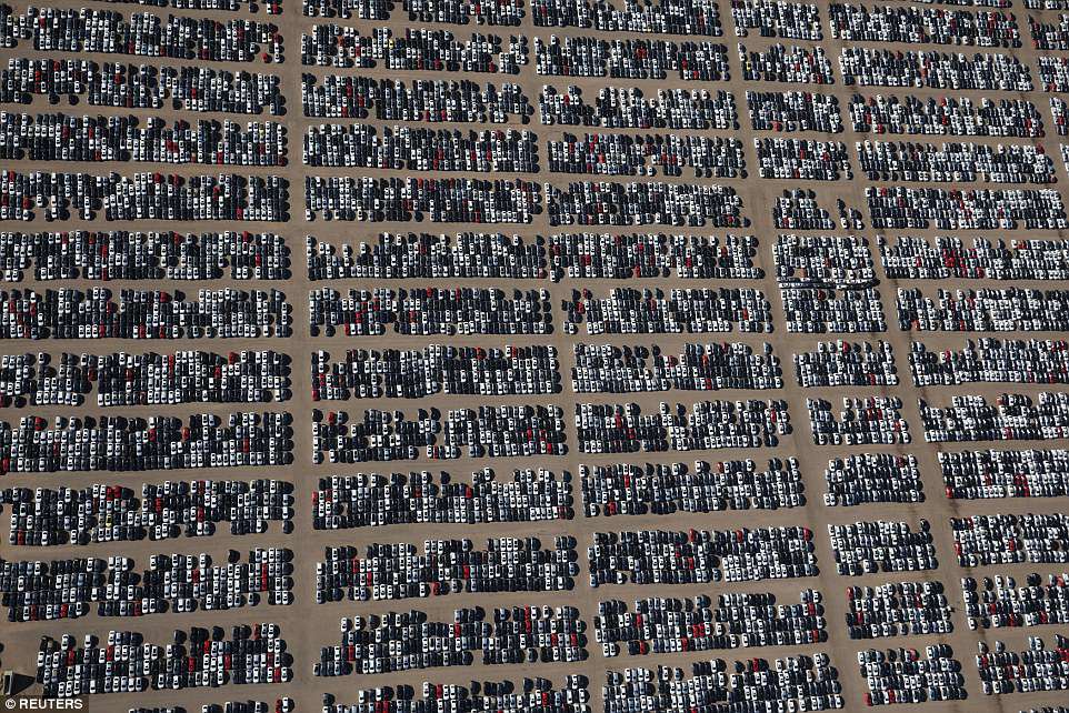 The giant car graveyard was created after Volkswagen was forced to buy back 350,000 cars for $7.4billion over the diesel scandal