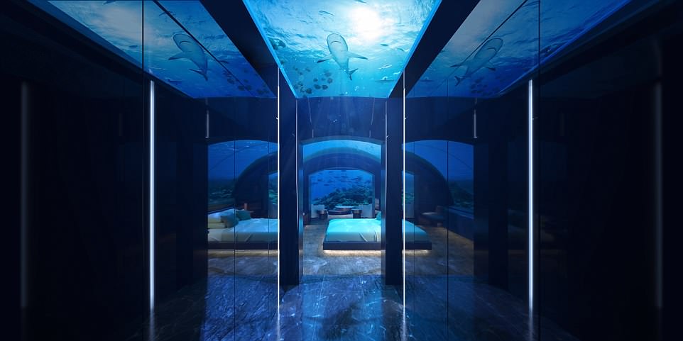Water incredible concept: The bedroom area at the Muraka residence on Rangali Island in the Maldives