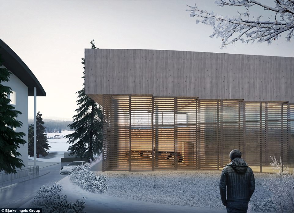 Bjarke Ingels Group said: ‘From the main access road, the hotel’s tilting slabs frame views of the surrounding Vallée de Joux, establishing a connection between the village and the pastoral landscape'