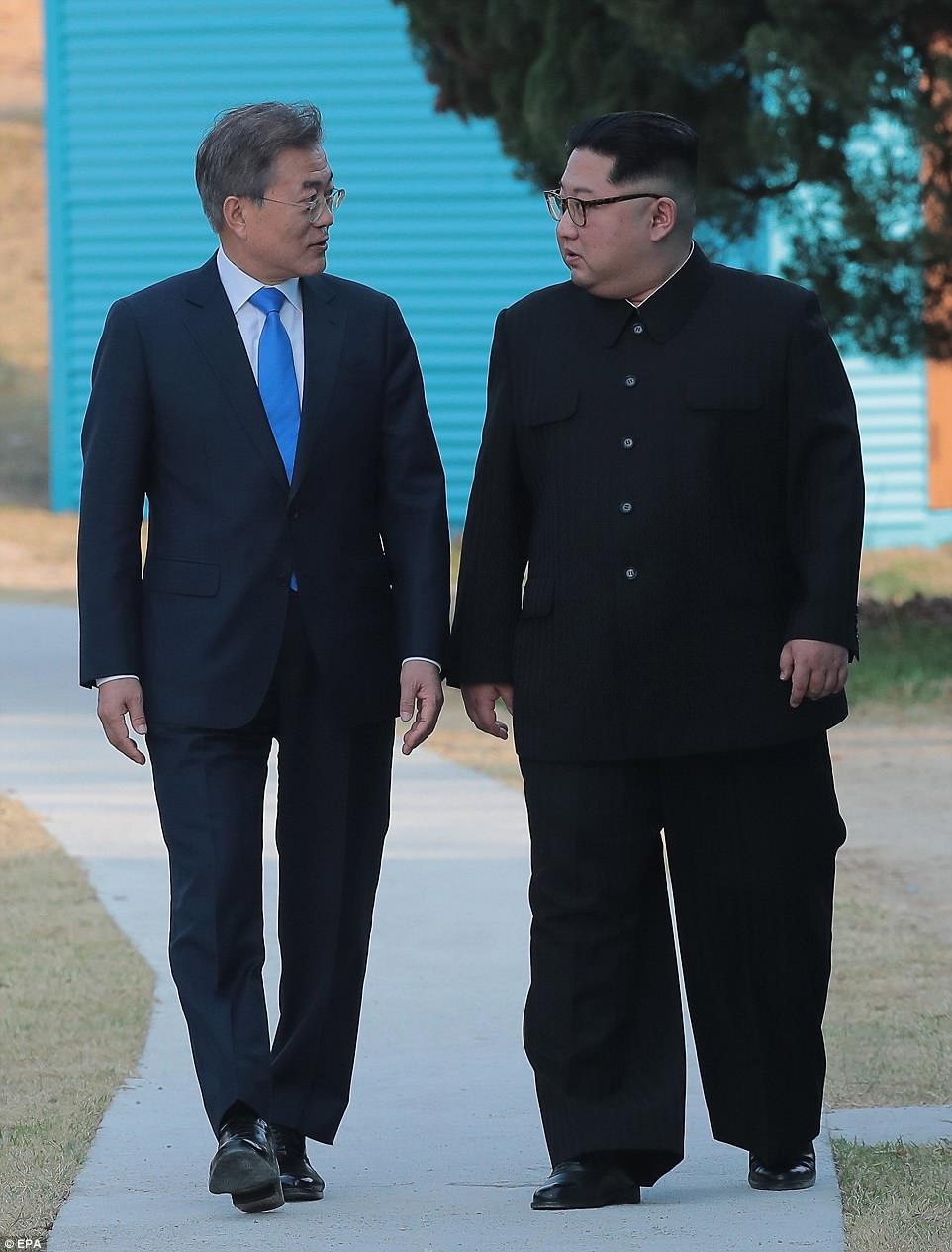 Kim said 'we are going to be one again' as he spoke of 'sharing the same blood' before adding: 'We should pave the way for a new future where all the people can live peacefully'
