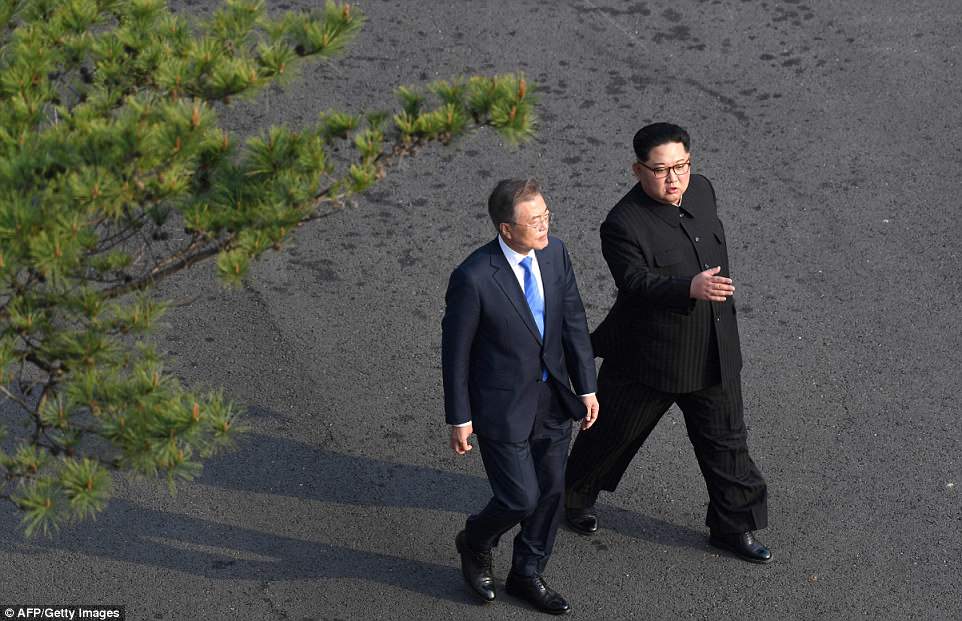 North Korean leader Mr Kim and South Korean President Moon announced after their summit that the Koreas will push for three-way talks including Washington or four-way talks that also include Beijing on converting the armistice into a peace treaty and establishing permanent peace on the Korean peninsula