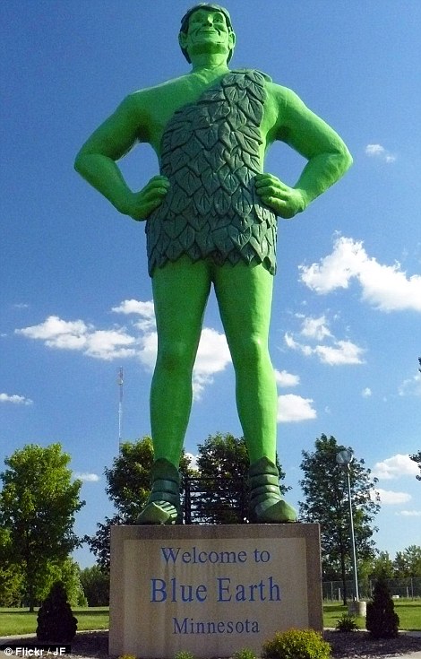 The bizarre roadside attraction, erected on July 6, 1979, is located just off Interstate 90 on the outskirts of Blue Earth city