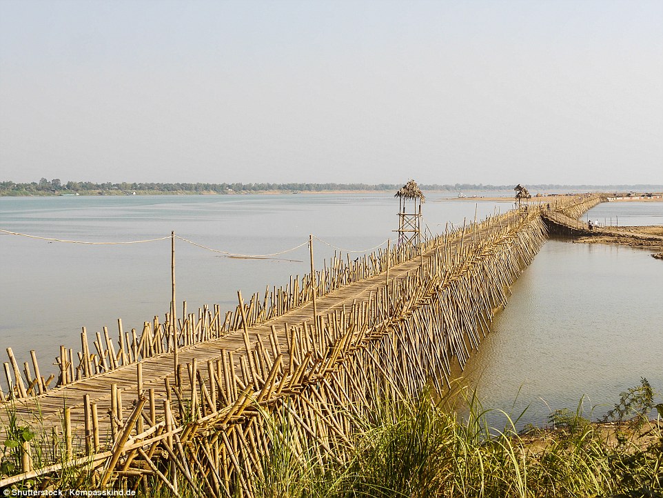 Just before the rainy season, locals dismantle the bridge and store all of the bamboo before the river becomes flooded