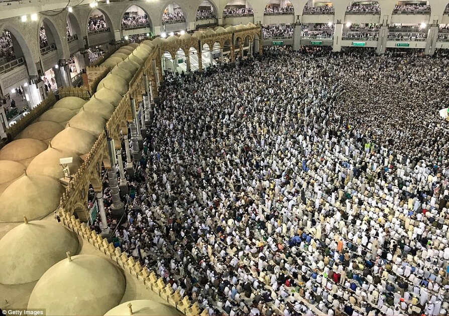 Three million Muslims are expected to gather at the Kaaba, Islam's holiest site, during the Hajj 2018, while thousands have already arrived today (pictured)