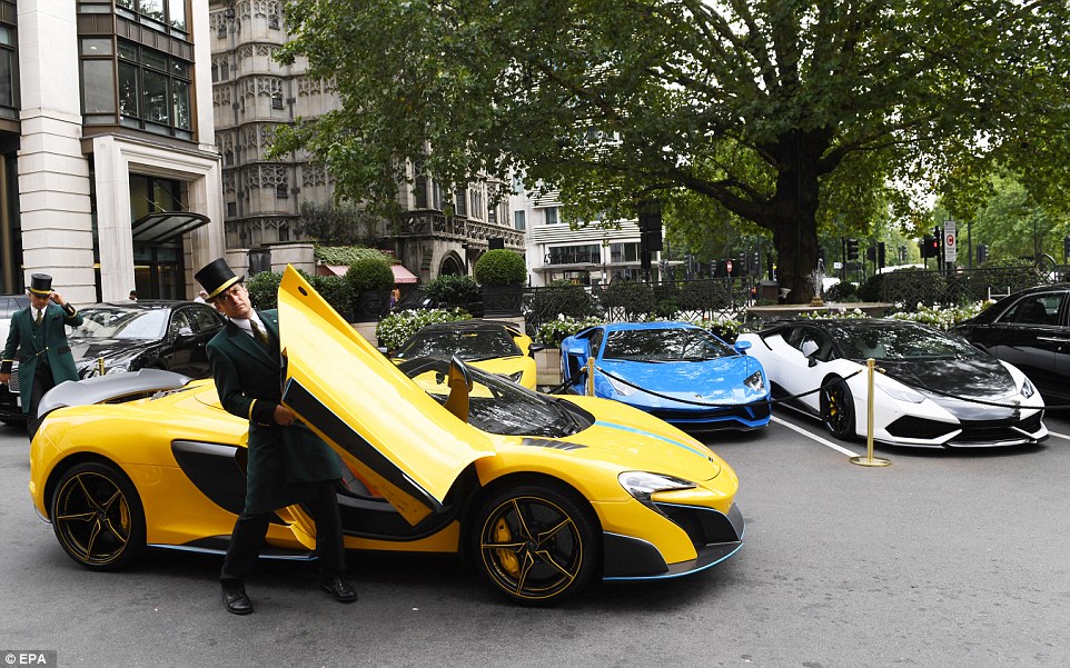 Also parked up was this Yellow c, which can cost around £285,000. Arab-owned supercars arrive in London having been flown distances of around 3,000 miles - costing around £20,000 per vehicle