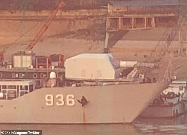Photos of the electromagnetic railgun on board the People¿s Liberation Army Navy tank Haiyang Shan (pictured) first emerged in early 2018. Sources  told CNBC that the super weapon had been tested again earlier this month and 'will be ready for warfare by 2025'