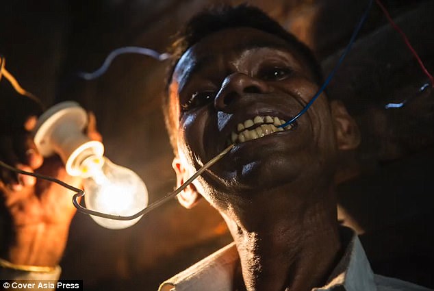 Shining light: Mr Kumar, from Muzzafarnagar, in Uttar Pradesh, northern India, says he now does not need to eat, and simply uses electricity to feed himself