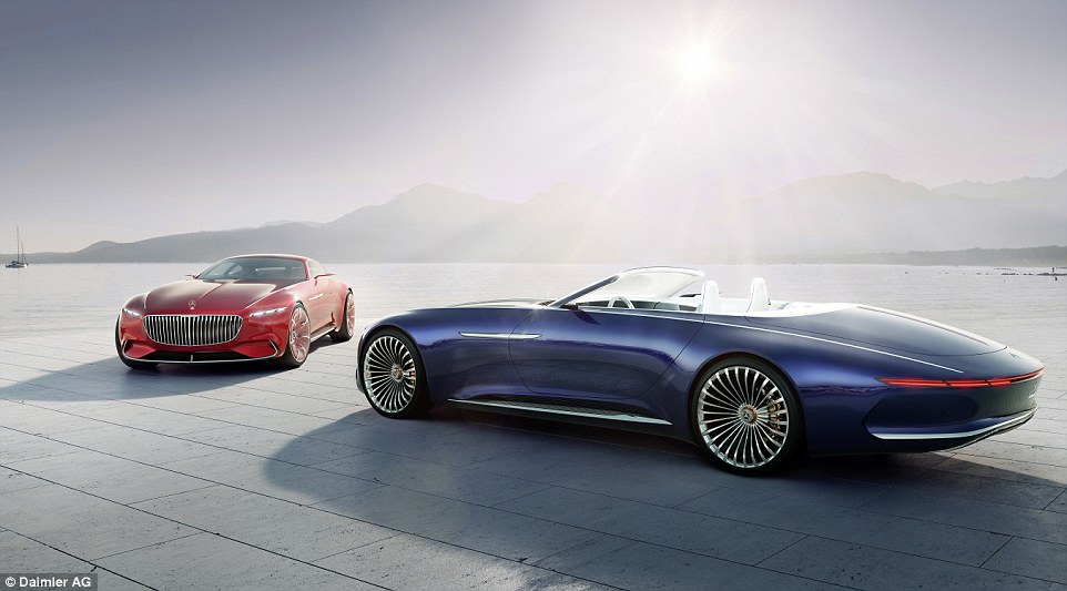 The new concept (right) closely resembles the Vision Mercedes-Maybach 6 luxury coupe (left) that was revealed at the 2016 Pebble Beach Concours d'Elegance