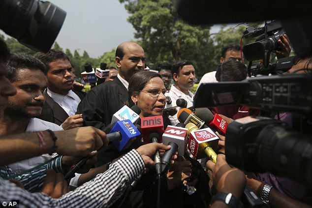 Farha Faiz, a Supreme Court lawyer, speaks to media after the apex court declared 'triple talaq', a Muslim practice that allows men to instantly divorce their wives, unconstitutional in its verdict, in New Delhi, India, on Tuesday. The court also requested the government legislate an end to the practice