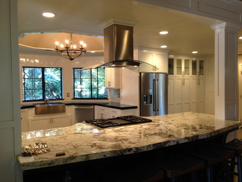 Open kitchen to dining, lowering pass through counter. | Kitchen ...