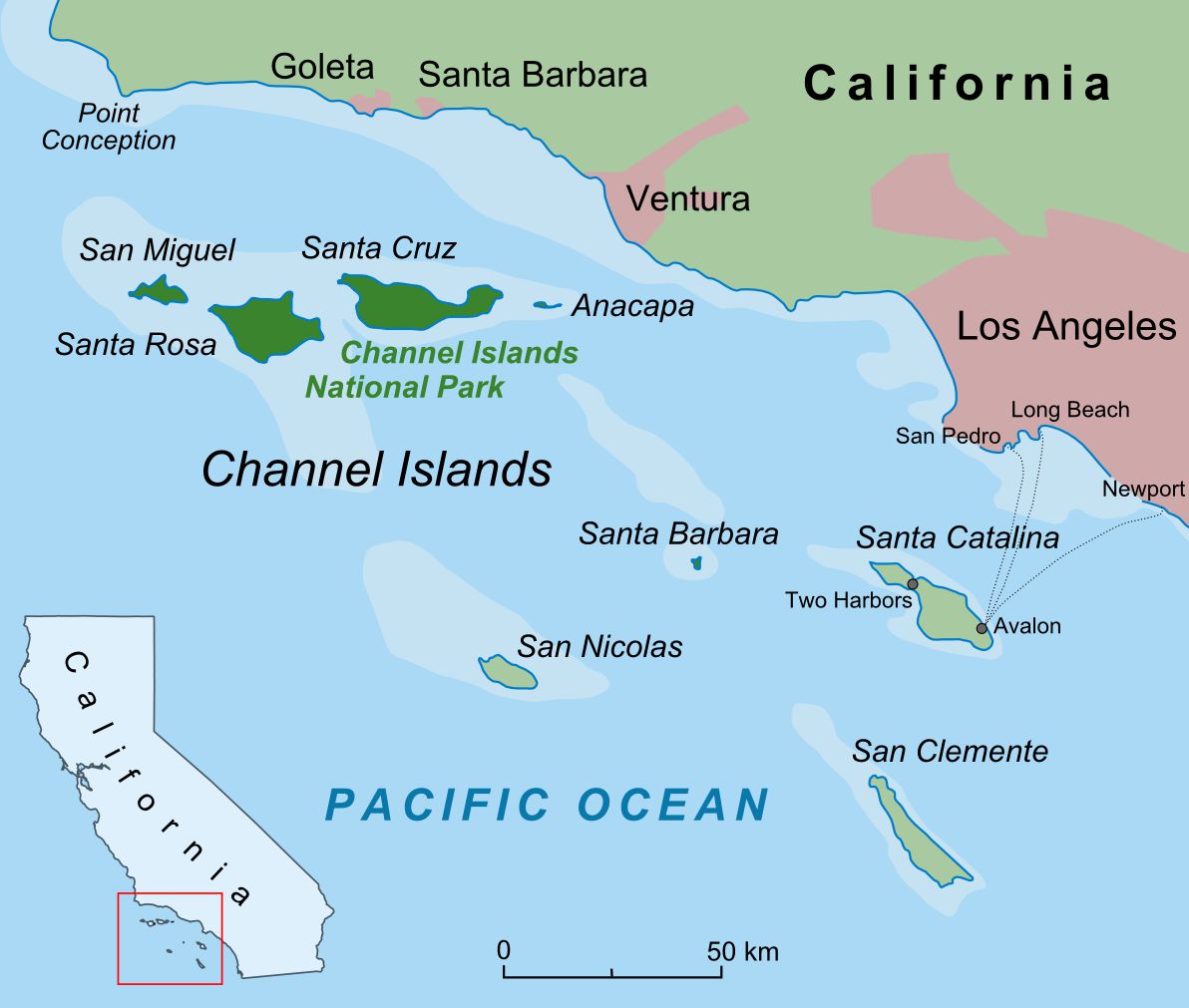 map of Channel Islands, also called Santa Barbara Islands