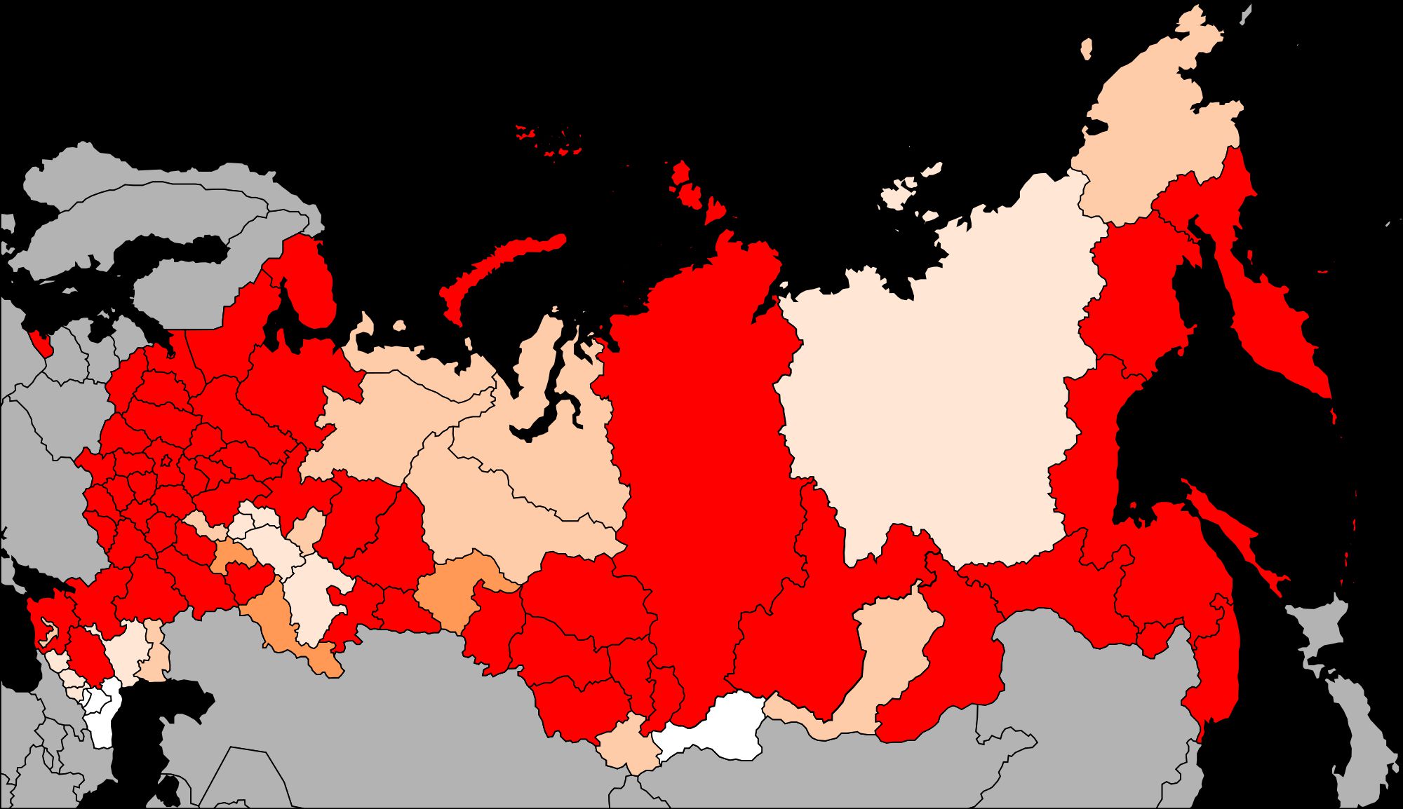 Map of Percentage Russians by region
