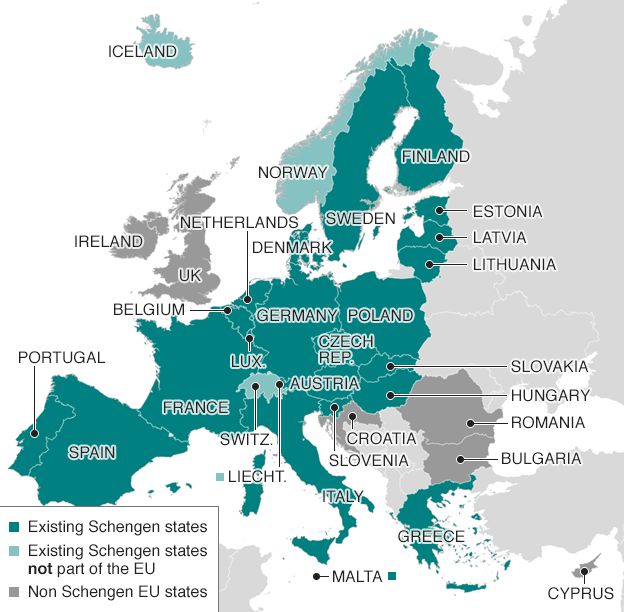 Map of The Schengen countries