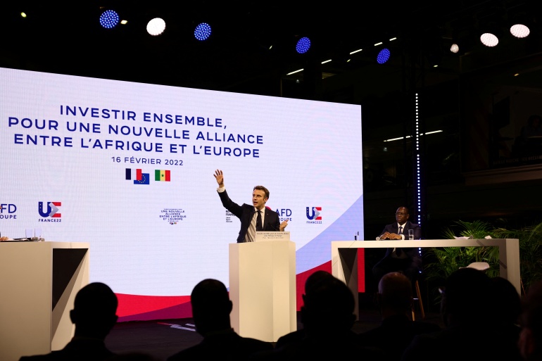 French President Macron attends a conference on European investment in Africa at Station F startup campus in Paris