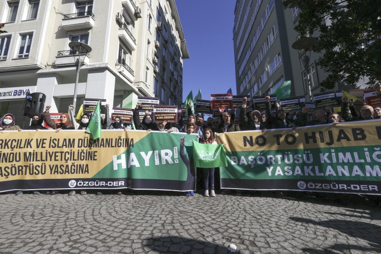 Protest in Istanbul against the hijab ban in school and colleges of India's Karnataka state