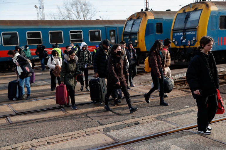 People fleeing from Ukraine arrive in Hungary