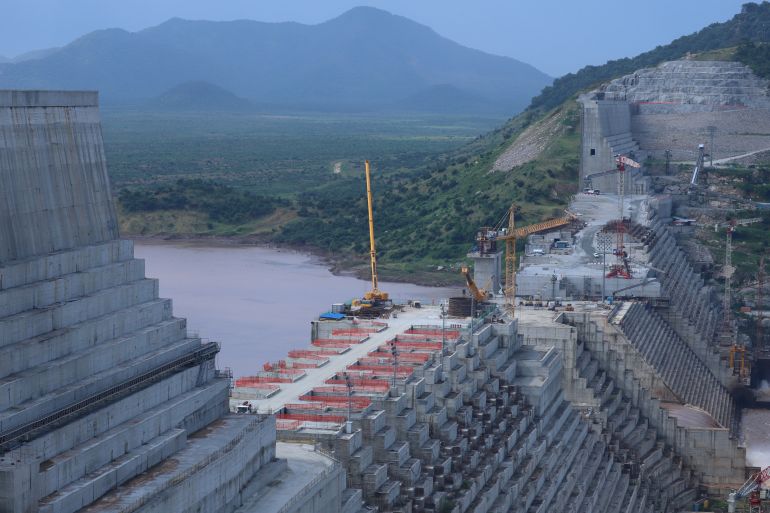 FILE PHOTO: Ethiopia's Grand Renaissance Dam is seen as it undergoes construction work on the river Nile in Guba Woreda, Benishangul Gumuz Region, Ethiopia, September 26, 2019. REUTERS/Tiksa Negeri/File Photo