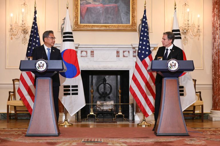 U.S. Secretary of State Antony Blinken holds a news conference with South Korea's Foreign Minister Park Jin, in Washington